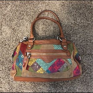 Fossil Patchwork Leather & Suede Satchel